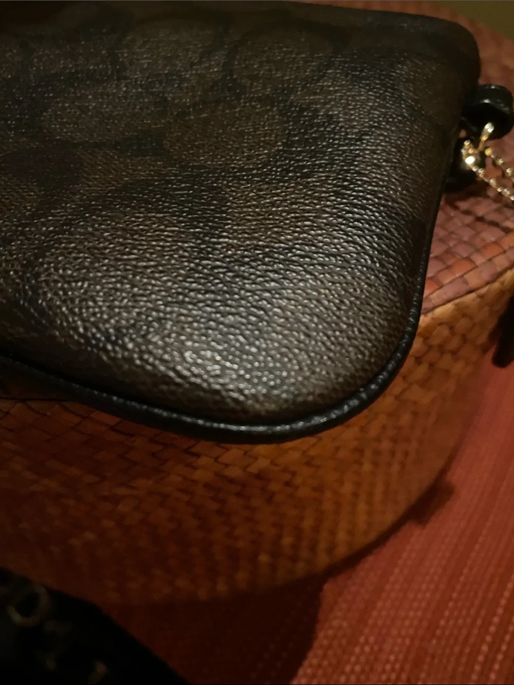 Coach Large Corner Zip Wristlet with signature brown canvas monogram